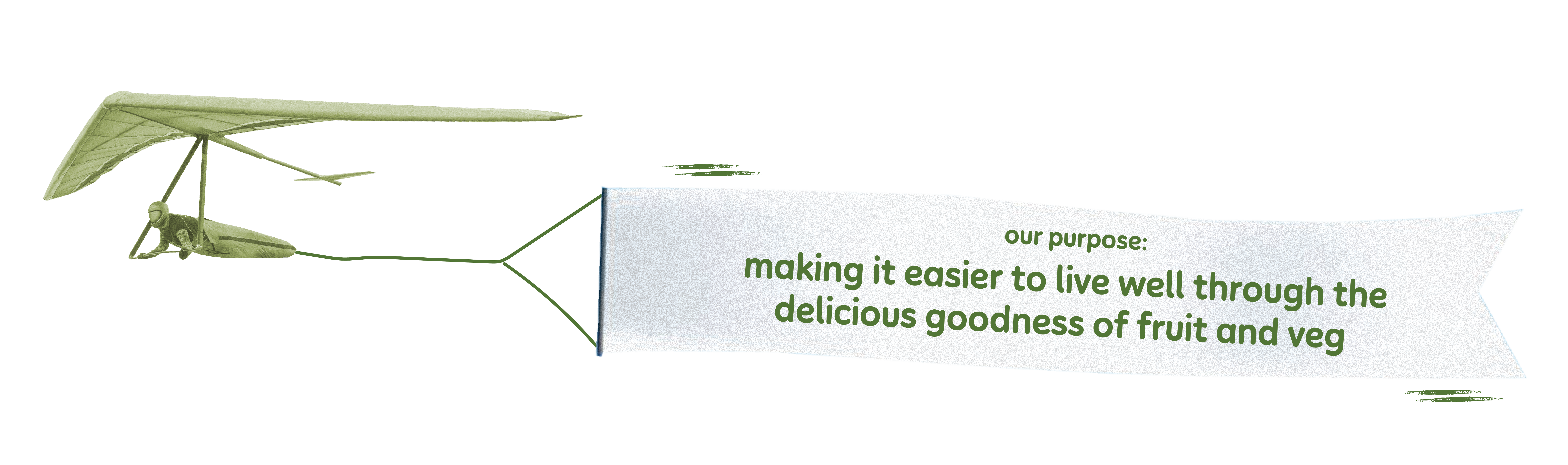 Glider connected to a banner that reads "making it easier to live well through the delicious goodness of fruit and veg."