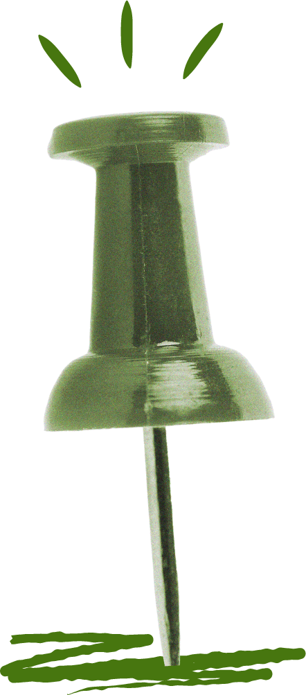 Illustration of a green thumbtack with three green accents on a black background.