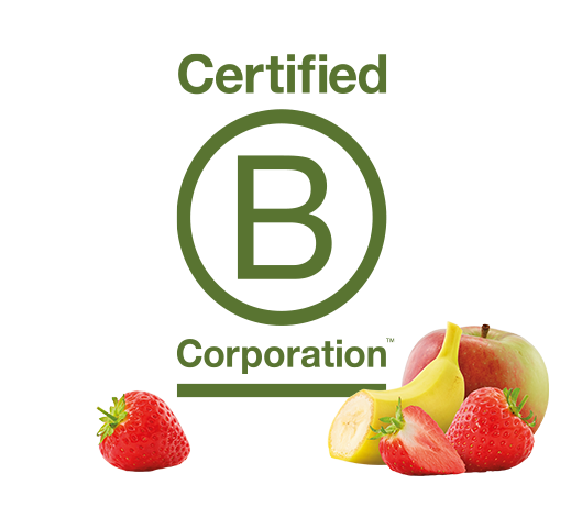 Certified B Corporation logo with fruits.