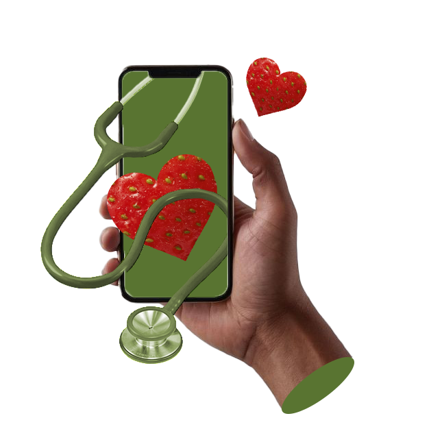Smartphone with hearts and a stethoscope.