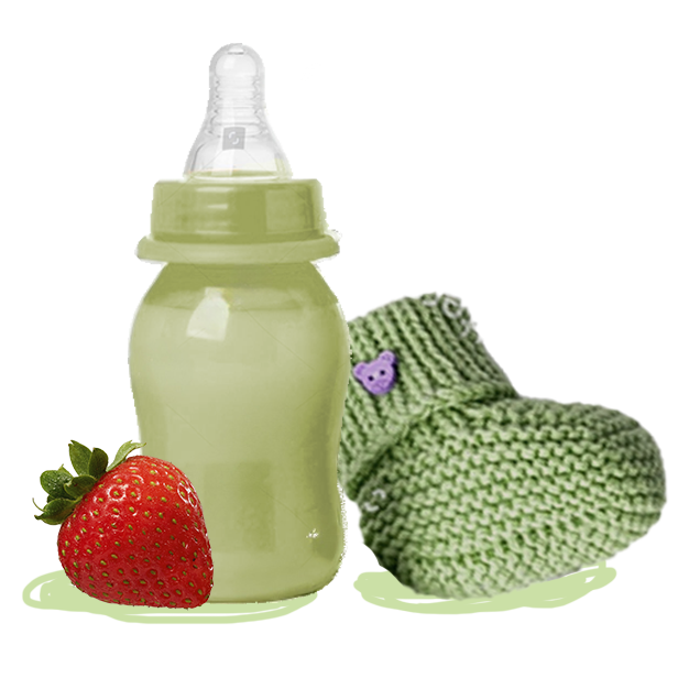Bottle, knitted bootie, strawberry